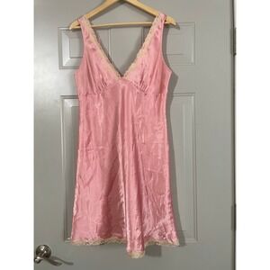 Victoria's Secret Satin Slip Dress Womens Large Pink Good Lace Trim 154401-048